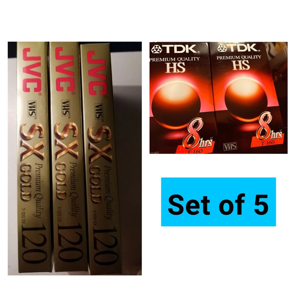 JVC Premium Quality Blank VHS Tapes 6 Hours EP T-120 SX Gold -PLUS 2 TDK (8 Hrs)